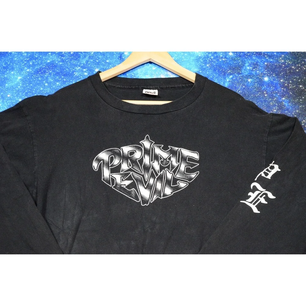 Vintage Prime Evil Anvil Shirt Mens XL Black Long Sleeve‎ Graphic USA Horror